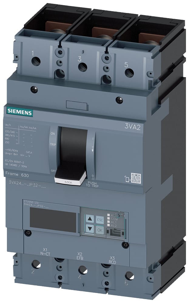 SIEMENS - SIE3VA24635JP320AA0 INT.AUT.3VA 630A 3P 55KA ETU5 LSI L/T