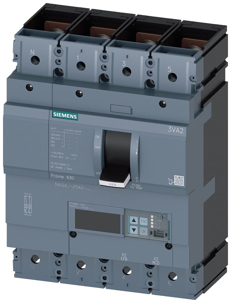 SIEMENS - SIE3VA24635KQ420AA0 INT.AUT.3VA 630A 4P 55KA ETU8 LSIG L/T