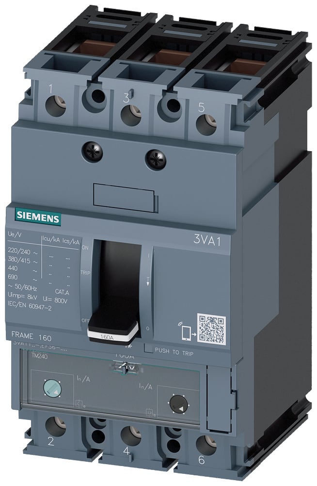 SIEMENS - SIE3VA11253EF360AA0 Interruttore automatico 3VA1 IEC Frame 160, classe del potere di interruzione N, Icu=25 kA con 415 V