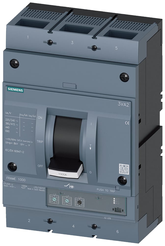 SIEMENS - SIE3VA25635HL320AA0 INT.AUT.3VA 630A 3P 55KA ETU3 LI L/T