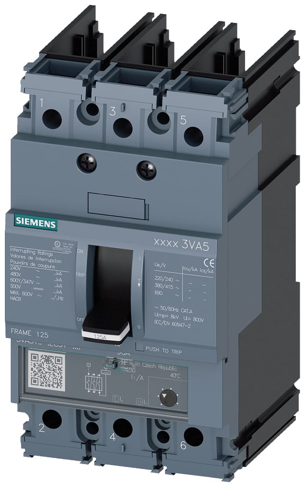 SIEMENS - SIE3VA51104EC310AA0 MCCB UL BG125 100A 3P 25KA TM FTAM
