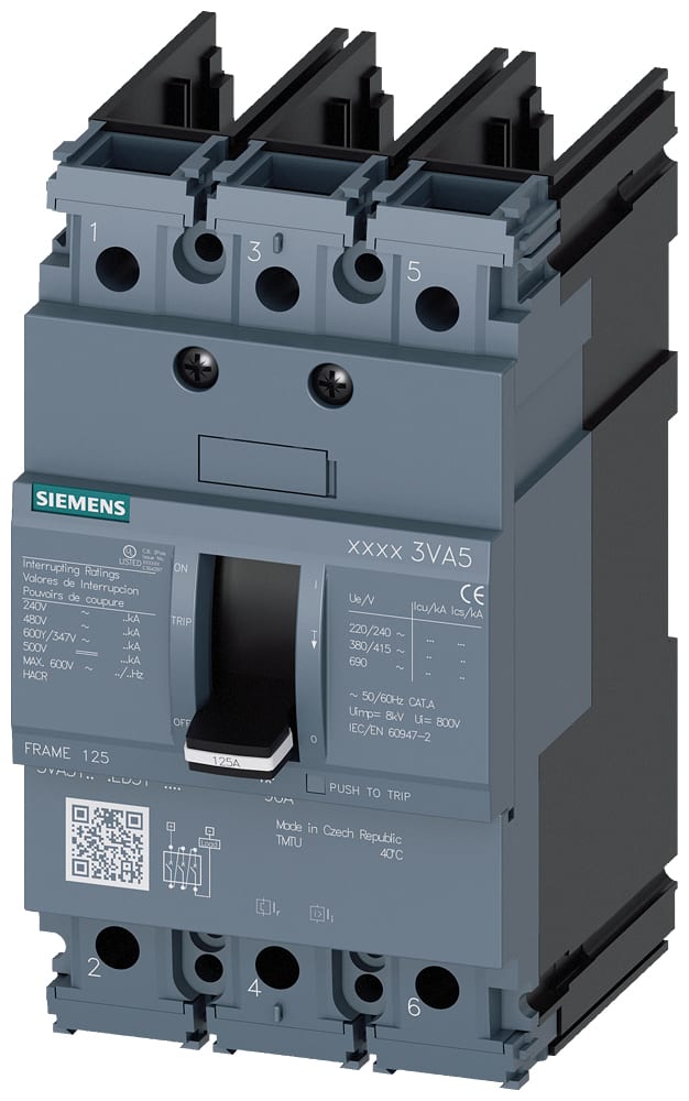 SIEMENS - SIE3VA51806ED310AA0 MCCB UL BG125 80A 3P 65KA TM FTFM
