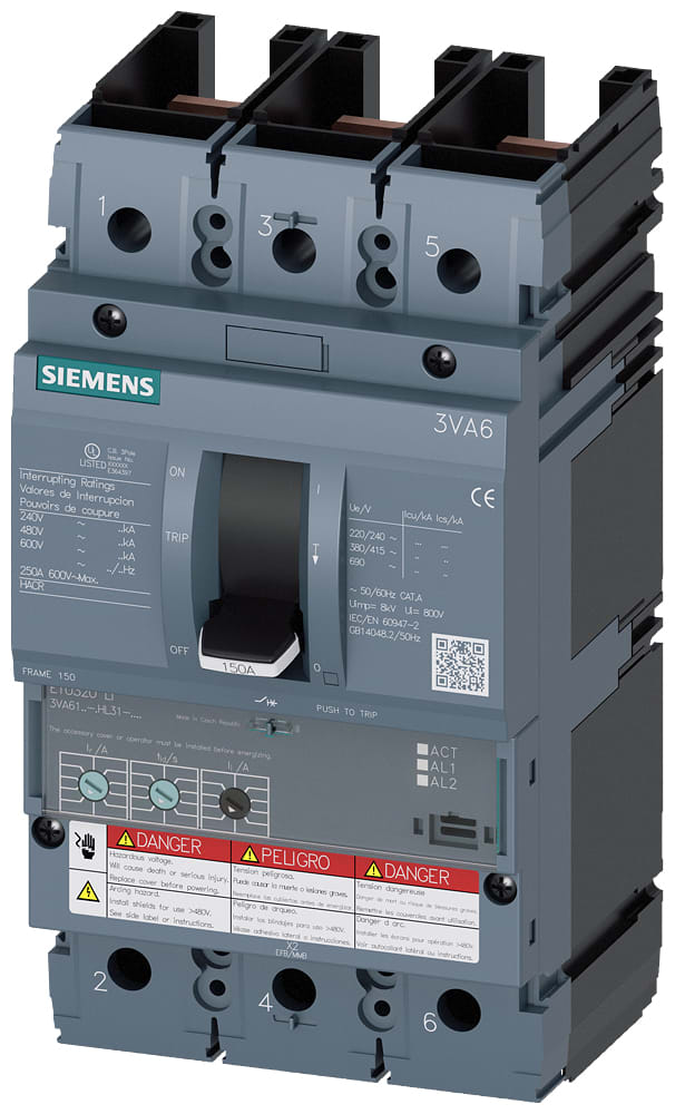 SIEMENS - SIE3VA61155HL310AA0 MCCB UL BG150 150A 3P 35KA ETU3 LI