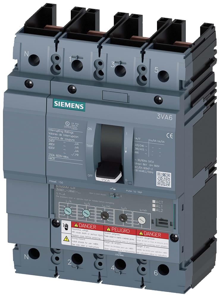 SIEMENS - SIE3VA61156HN410AA0 MCCB UL BG150 150A 4P 65KA ETU3 LSI