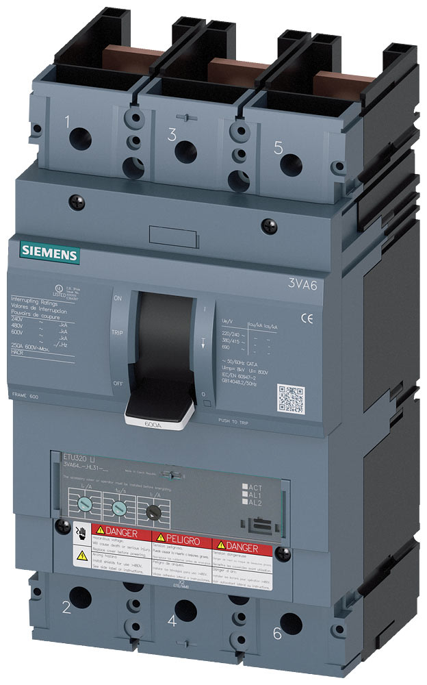 SIEMENS - SIE3VA64606HL310AA0 MCCB UL BG600 600A 3P 65KA ETU3 LI