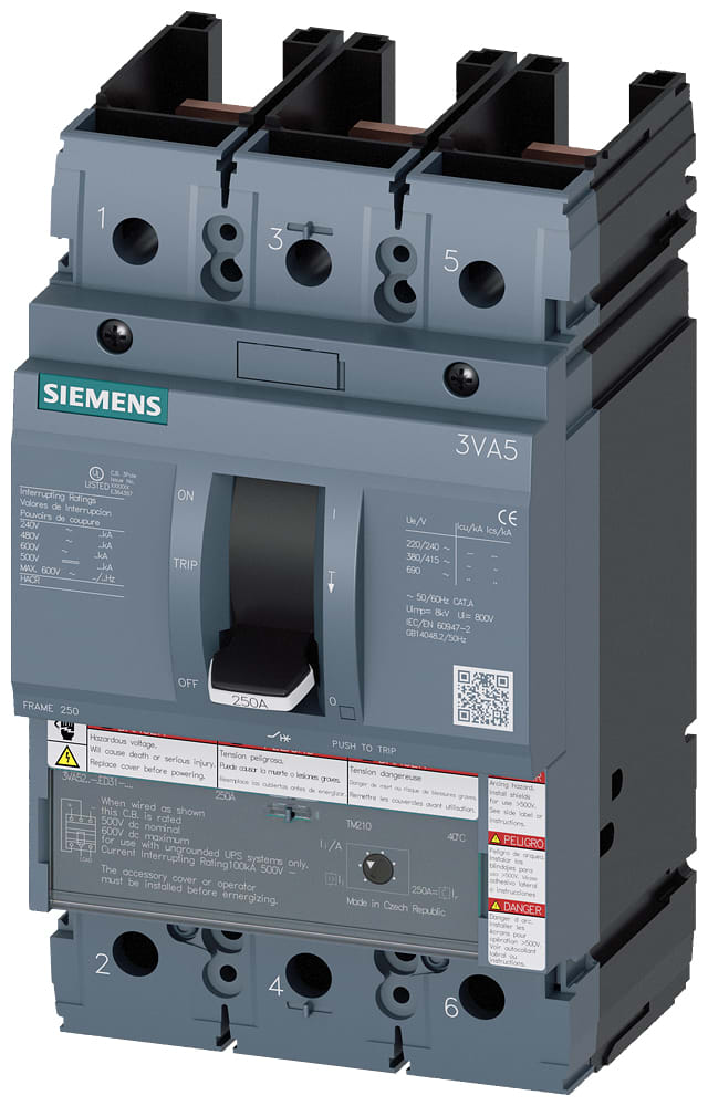 SIEMENS - SIE3VA52206ED310AA0 MCCB UL BG250 200A 3P 65KA TM FTFM