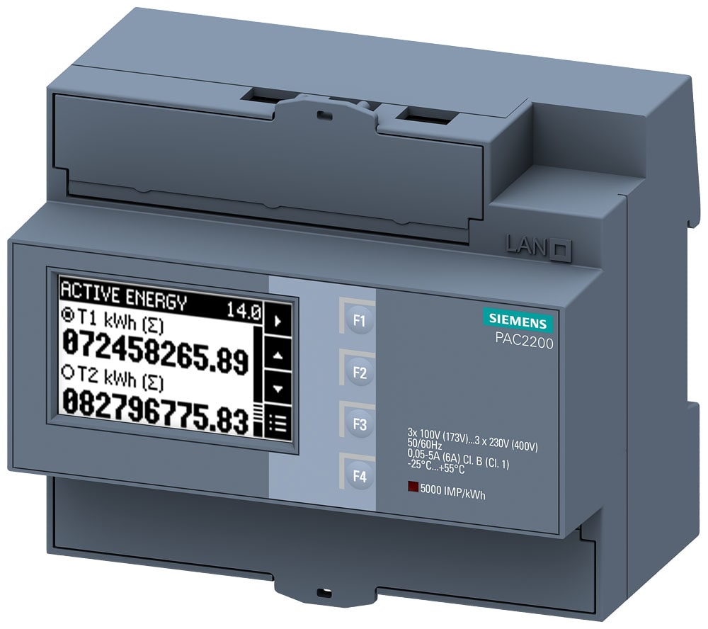 SIEMENS - SIE7KM22002EA301CA1 SENTRON, dispositivo di misura 7KM PAC2200, trifase, 5 A, montaggio su guida DIN, M-Bus