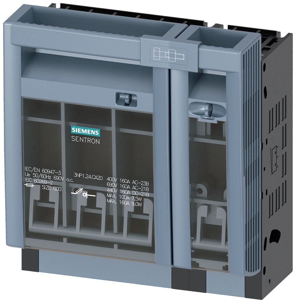 SIEMENS - SIE3NP11241CA20 SENTRON, Sezionatore sottocarico a fusibili 3NP1, a 4 poli, NH000, 160 A
