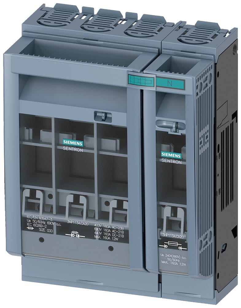 SIEMENS - SIE3NP11341CA20 SENTRON, Sezionatore sottocarico a fusibili 3NP1, a 4 poli, NH00, 160 A
