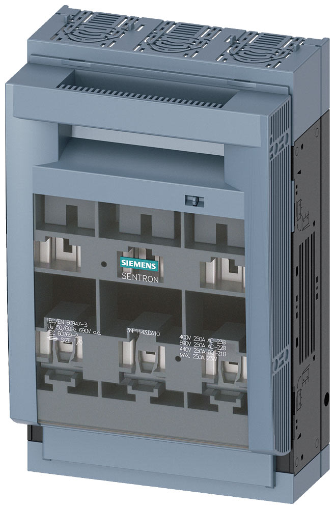 SIEMENS - SIE3NP11431DA10 SENTRON, Sezionatore sottocarico a fusibili 3NP1, a 3 poli, NH1, 250 A