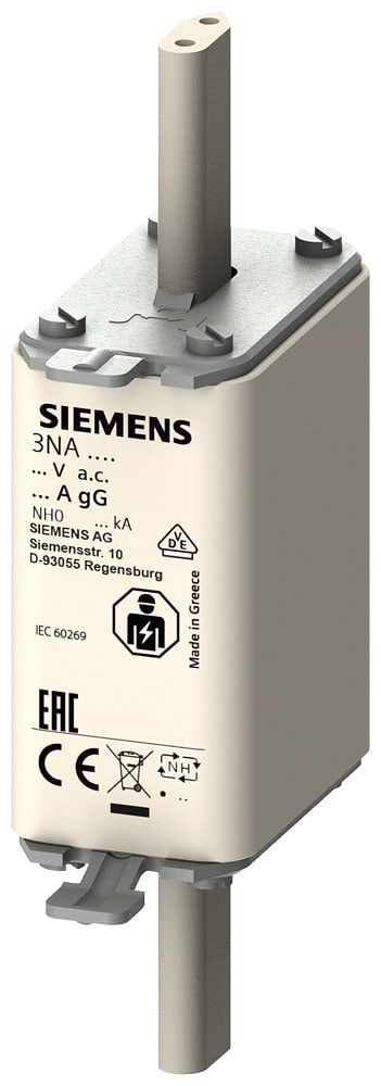 SIEMENS - SIE3NA3020 Cartuccia fusibile NH, NH0, In: 50 A, gG, Un AC: 500 V, segnalazione frontale