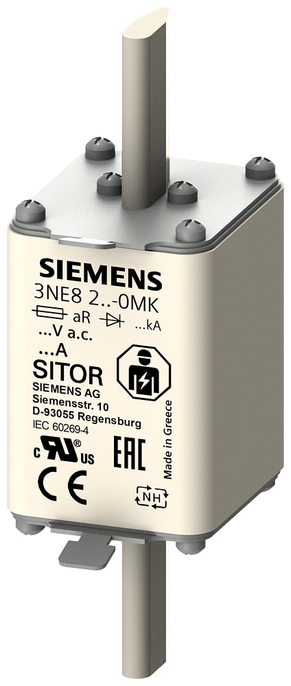 SIEMENS - SIE3NE82220MK Cartuccia fusibile SITOR, con contatti a coltello, NH1, In: 125 A, aR, Un AC: 690 V