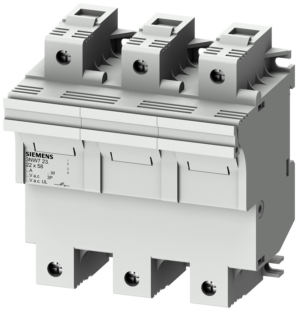 SIEMENS - SIE3NW7232 SENTRON, portafusibili per fusibili cilindrici, 22 x 58 mm, a 3 poli, In: 100 A, Un AC: 690 V