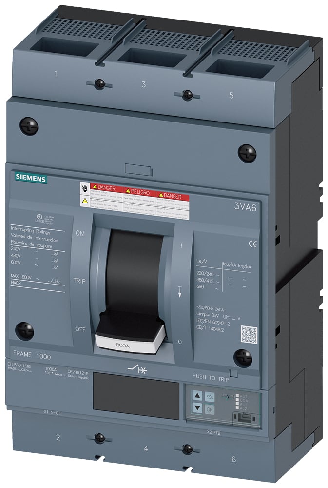 SIEMENS - SIE3VA65806JQ320AA0 MCCB UL FS800 800A 3P 65KA ETU5 LSIG