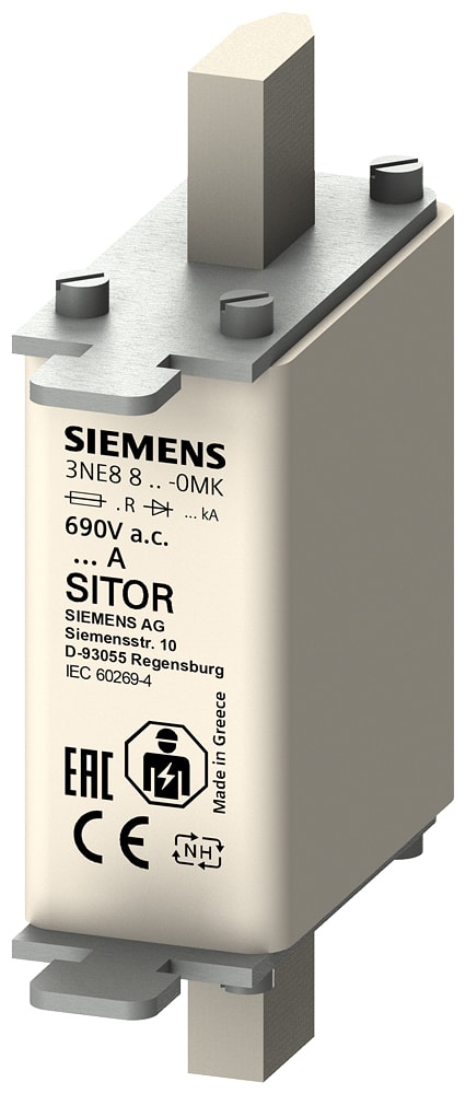 SIEMENS - SIE3NE88150MK Cartuccia fusibile SITOR, con contatti a coltello, NH000, In: 25 A, gR, Un AC: 690 V
