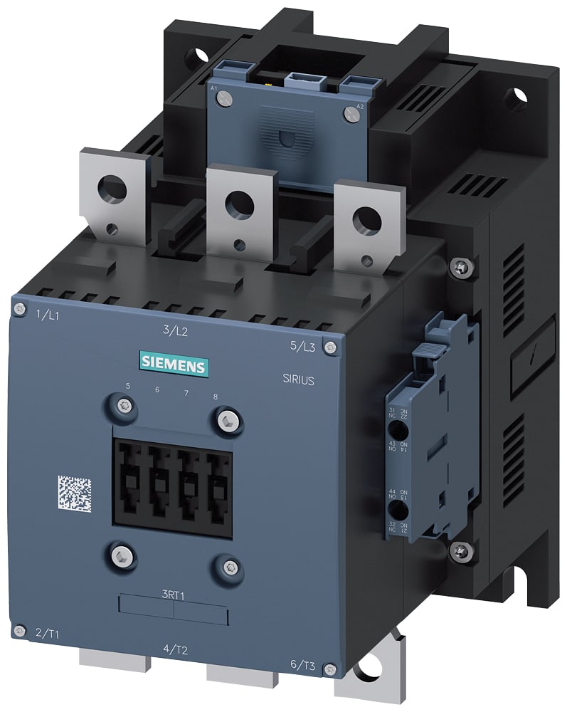 SIEMENS - SIE3RT10656NB36 Contattore, AC-3e, 265 A/132 kW/400 V, a 3 poli, AC/DC 21 ... 27,3 V, ingresso PLC opzionale, 2NO+2NC, sbarra di collegamento/morsetti a vite