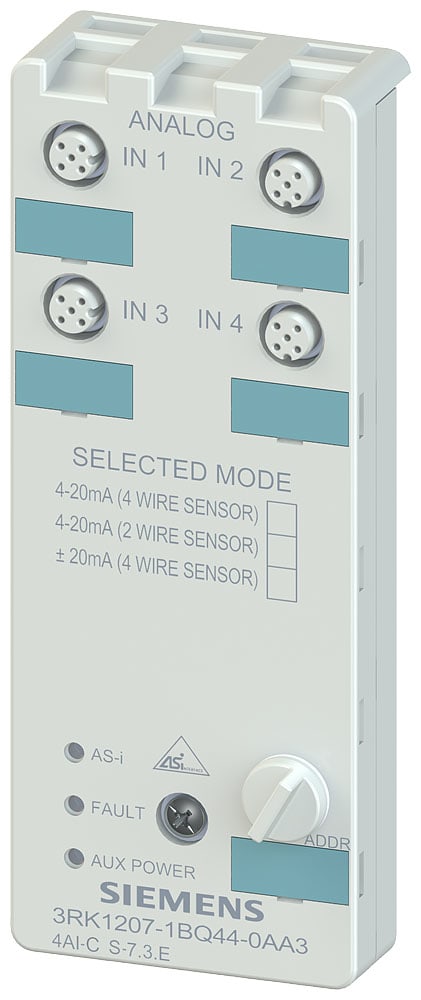 SIEMENS - SIE3RK12071BQ440AA3 Modulo compatto AS-i, IP67, analogico, 4AI, 4 x ingressi (M12), 4 ... 20 mA per sensori a 4 fili
