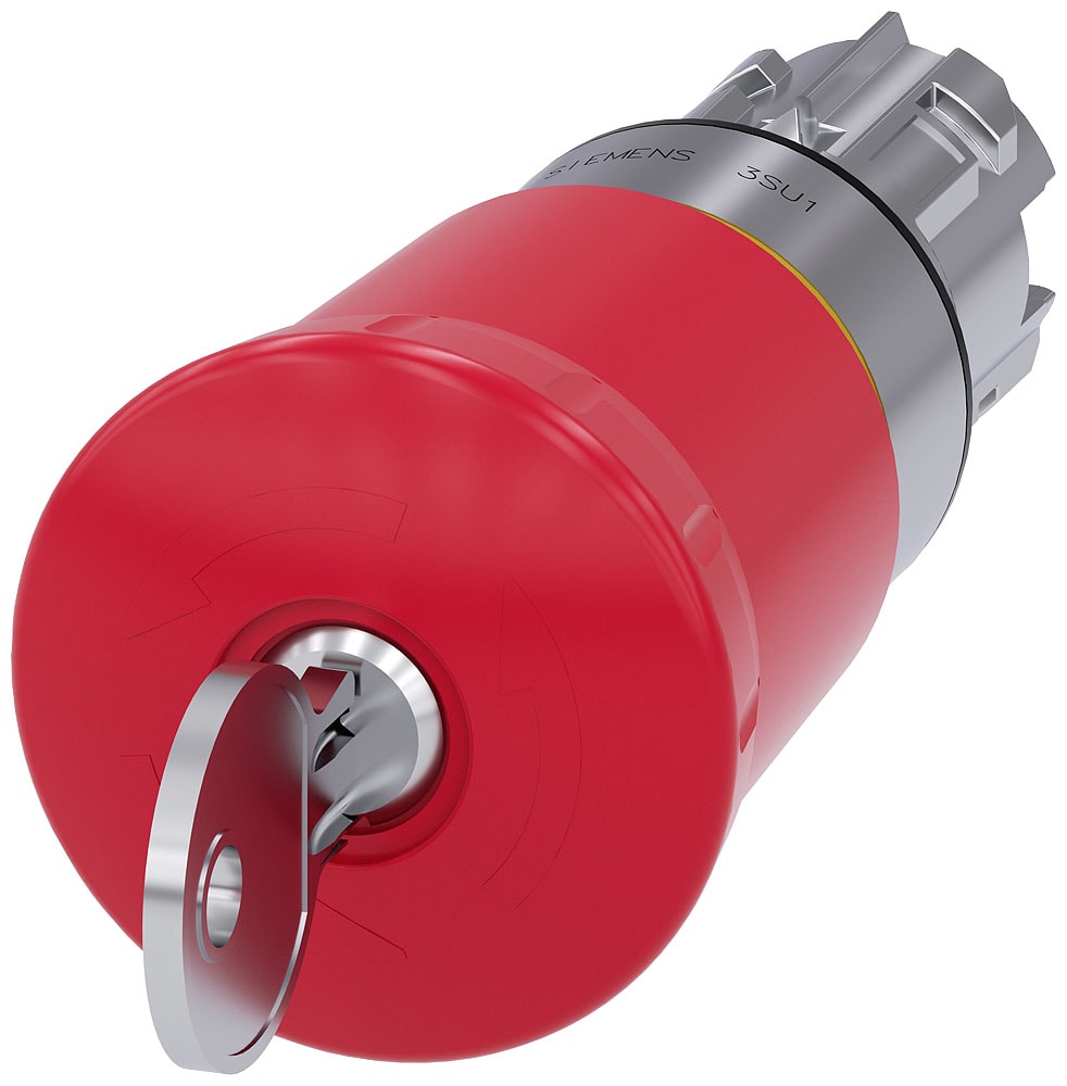 SIEMENS - SIE3SU10501HR200AA0 Pulsante a fungo di arresto di emergenza, 22 mm, rotondo, in metallo, lucido, rosso, con serratura Siemens, C