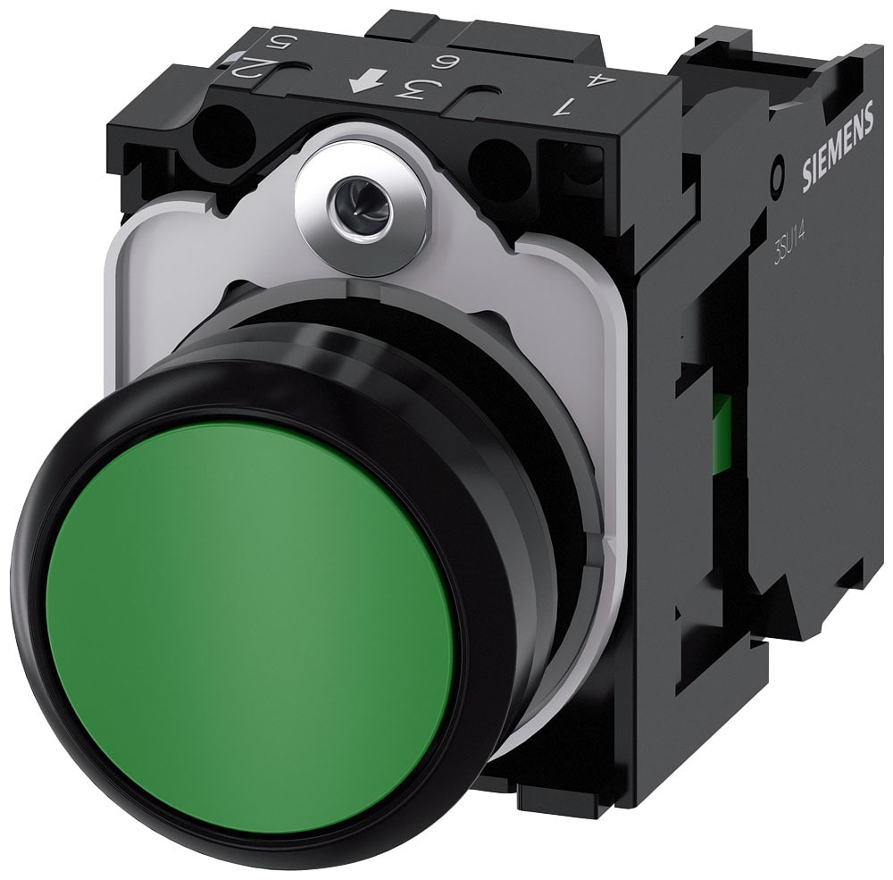 SIEMENS - SIE3SU11000AB401BA0 Pulsante, 22 mm, rotondo, in plastica, colore verde, bottone, 1NO
