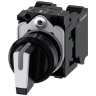 SIEMENS - SIE3SU11002BM603NA0 Selettore, illuminabile, 22 mm, rotondo, in plastica, colore nero, bianco, 1NO, 1NO