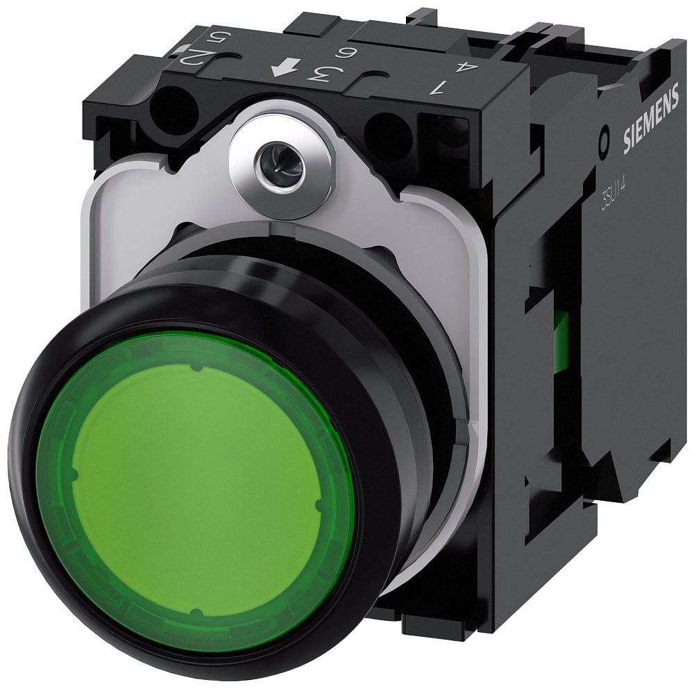 SIEMENS - SIE3SU11060AB401BA0 Pulsante, illuminato, 22 mm, rotondo, in plastica, colore verde, 1NO, AC 230 V