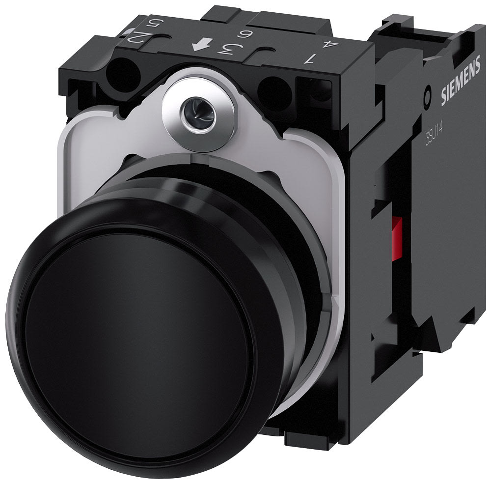 SIEMENS - SIE3SU11000AB101CA0 Pulsante, 22 mm, rotondo, in plastica, colore nero, bottone, 1NC