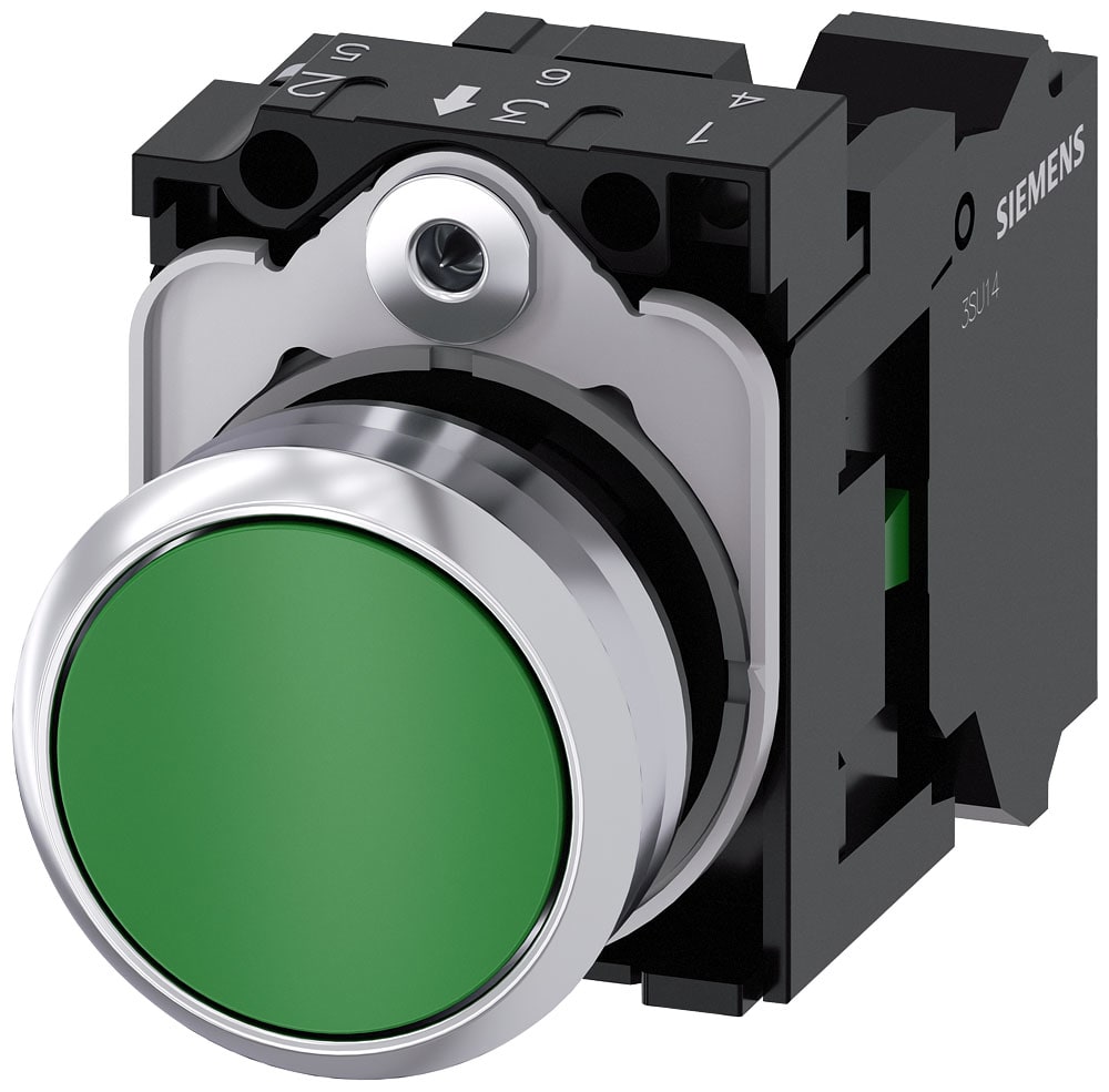 SIEMENS - SIE3SU11500AB403BA0 Pulsante, 22 mm, rotondo, in metallo lucido, colore verde, bottone, 1NO