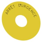 SIEMENS - SIE3SU19000BC310GQ0 Targhetta con dicitura rotonda per pulsante a fungo di ARRESTO DI EMERGENZA, colore giallo, iscrizione: Arret DURGENCE