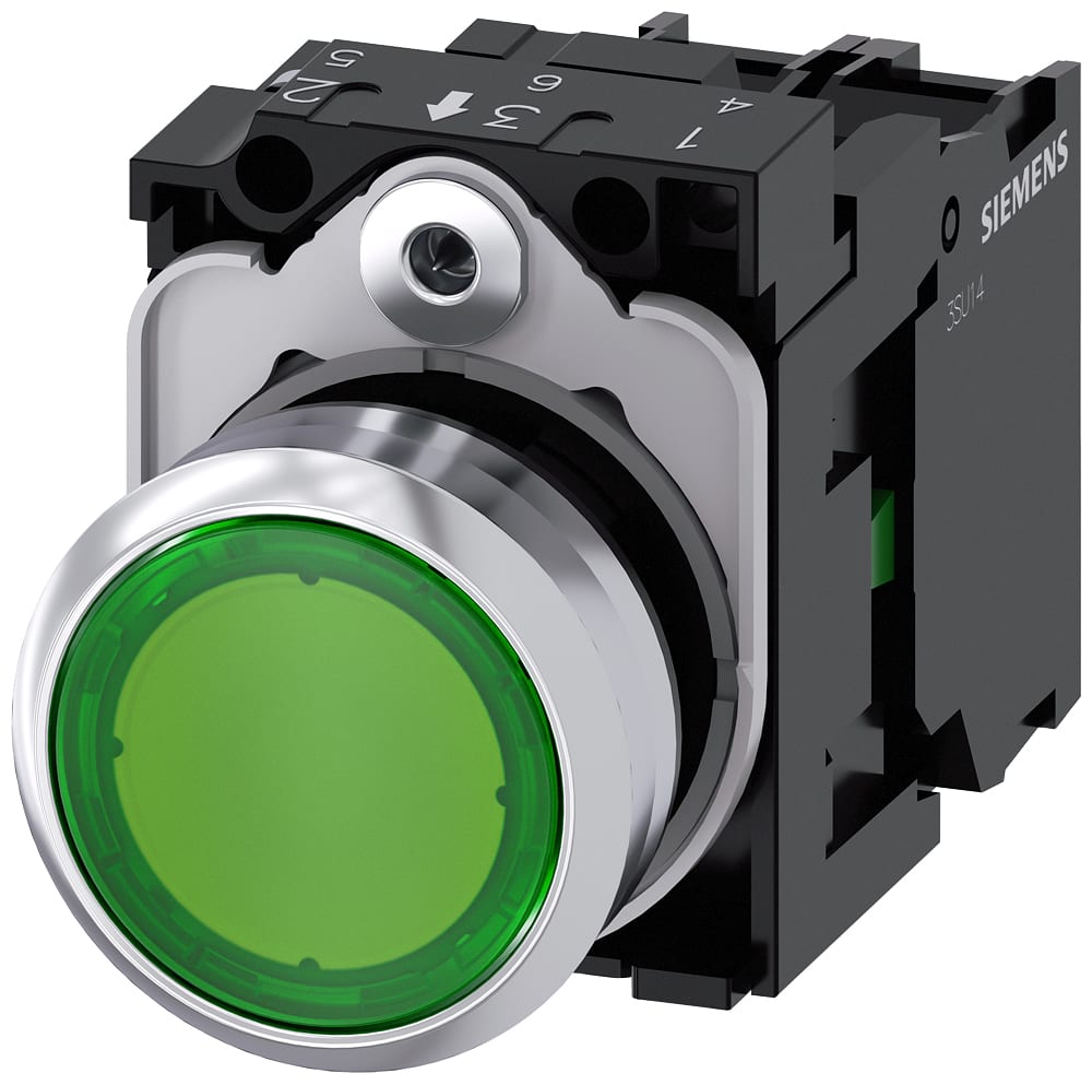 SIEMENS - SIE3SU11560AB401BA0 Pulsante, illuminato, 22 mm, rotondo, in metallo lucido, colore verde, 1NO