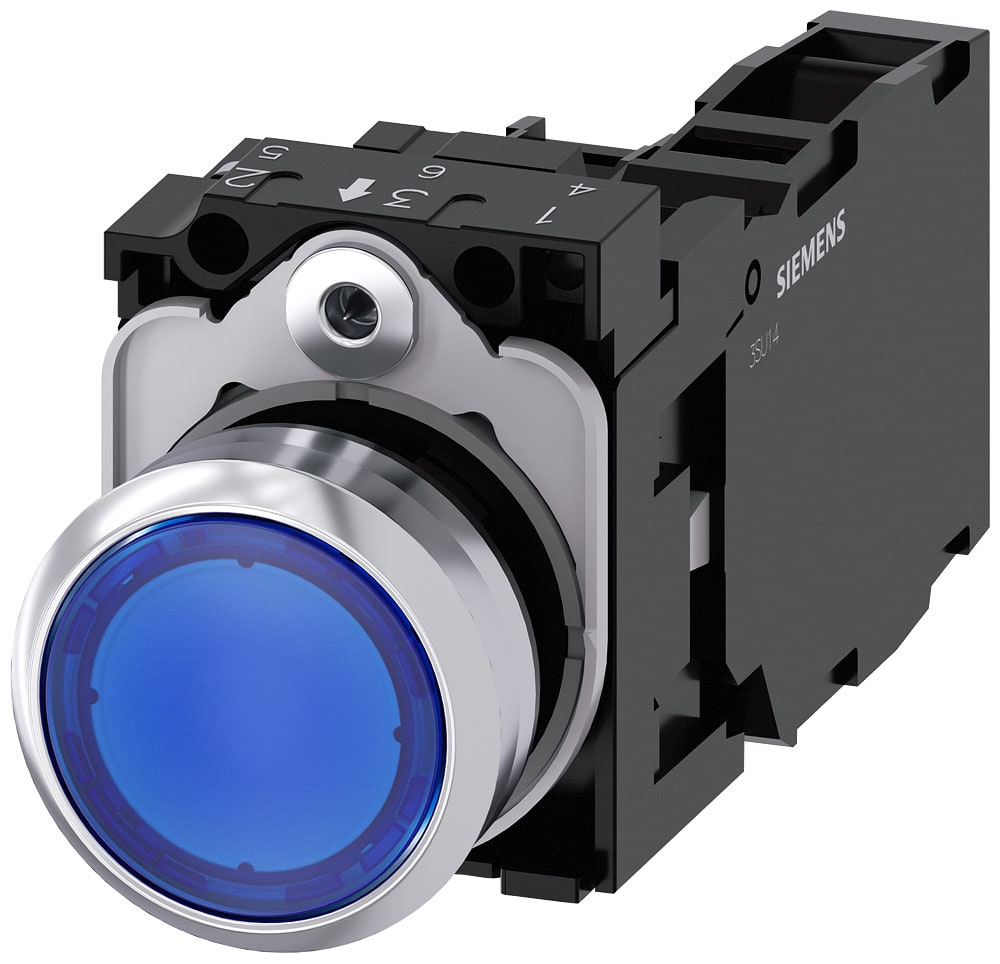 SIEMENS - SIE3SU11520AB501FA0 Pulsante, illuminato, 22 mm, rotondo, in metallo lucido, colore blu, bottone, 1NO+1NC