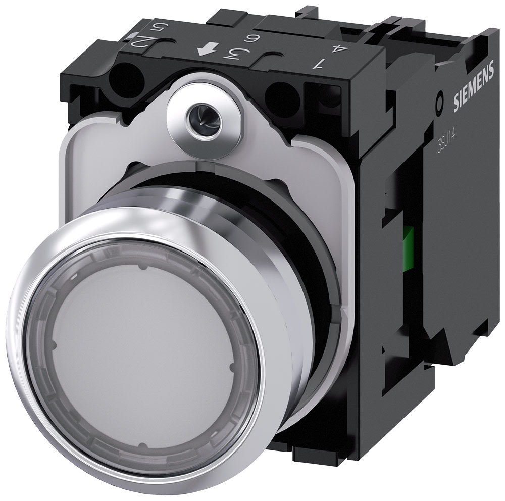 SIEMENS - SIE3SU11520AB701BA0 Pulsante, illuminato, 22 mm, rotondo, in metallo lucido, trasparente, bottone, 1NO