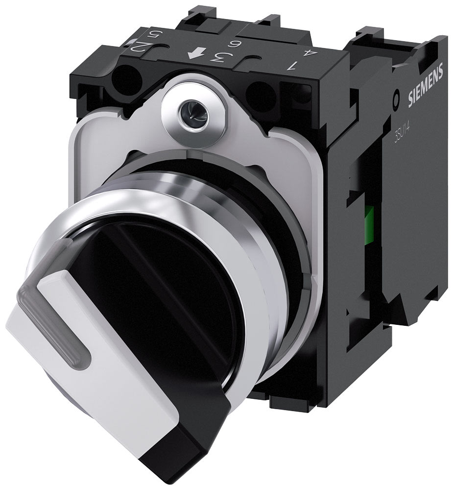 SIEMENS - SIE3SU11502BF601MA0 Selettore, illuminabile, 22 mm, rotondo, in metallo lucido, bianco, 1NO+1NC