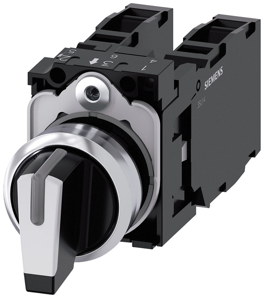 SIEMENS - SIE3SU11502BL601LA0 Selettore, illuminabile, 22 mm, rotondo, in metallo lucido, bianco, 2x1NO+1NC
