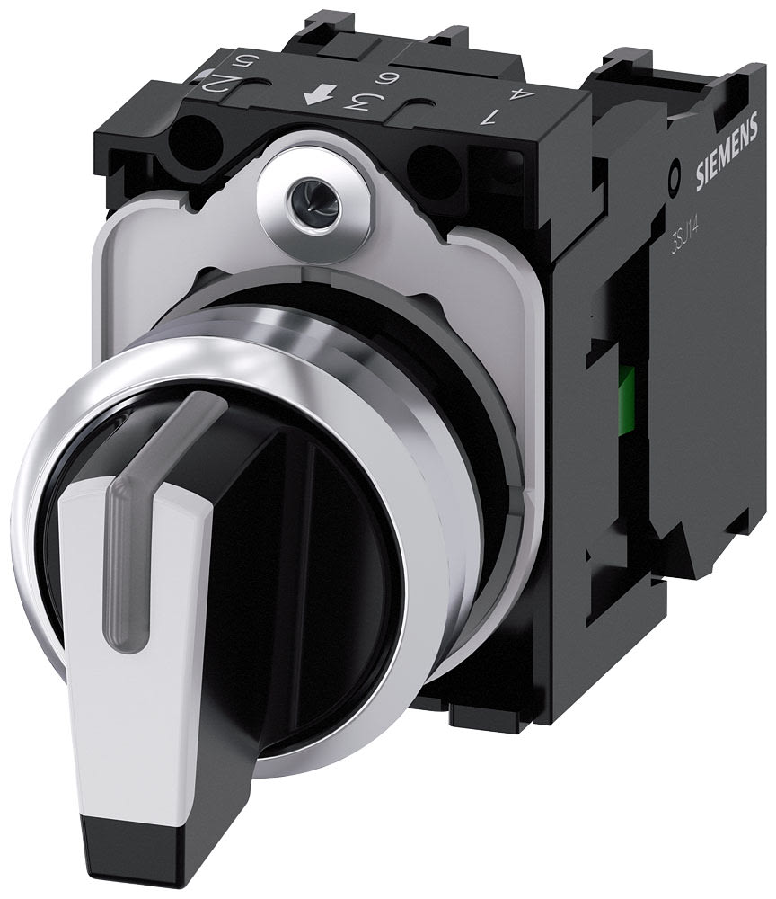 SIEMENS - SIE3SU11502BM601NA0 Selettore, illuminabile, 22 mm, rotondo, in metallo lucido, bianco, 1NO, 1NO
