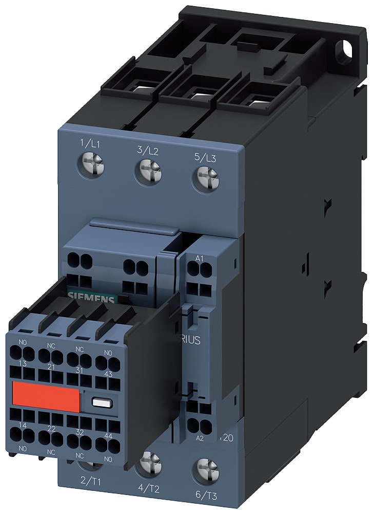 SIEMENS - SIE3RT20383AK643MA0 Contattore, AC-3e, 80 A/37 kW/400 V, a 3 poli, AC 110 V/50 Hz, 120 V/60 Hz, 2NO+2NC, morsetti a vite/morsetti a molla