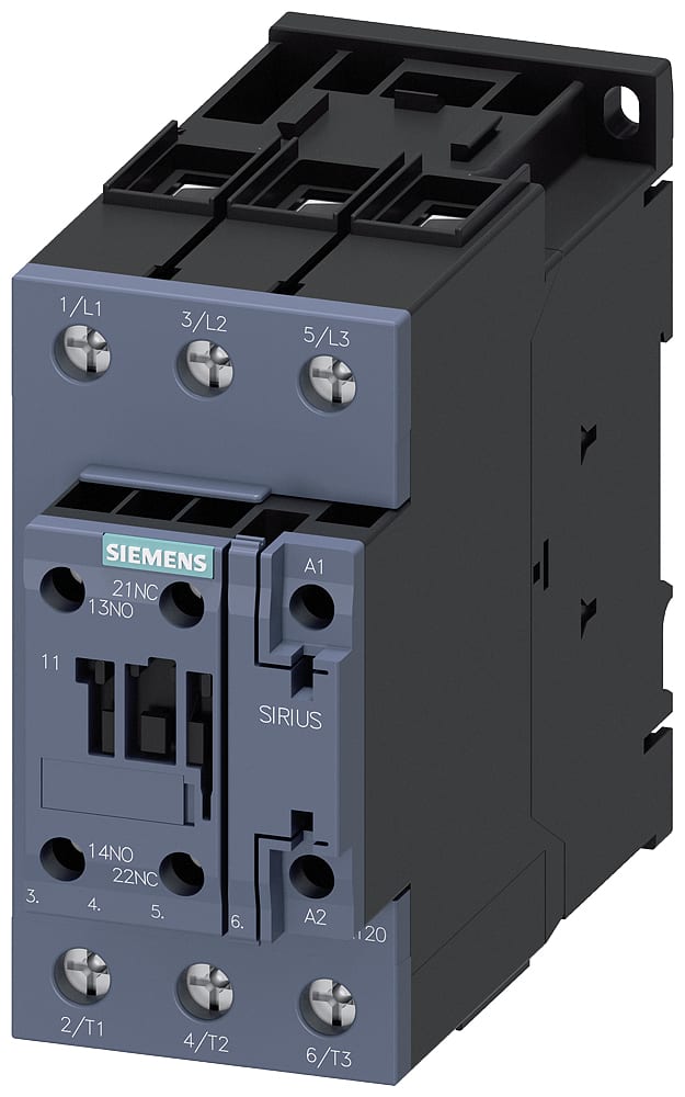 SIEMENS - SIE3RT20351AV00 Contattore, AC-3e, 40 A/18,5 kW/400 V, a 3 poli, AC 400 V/50 Hz, 1NO+1NC, morsetti a vite