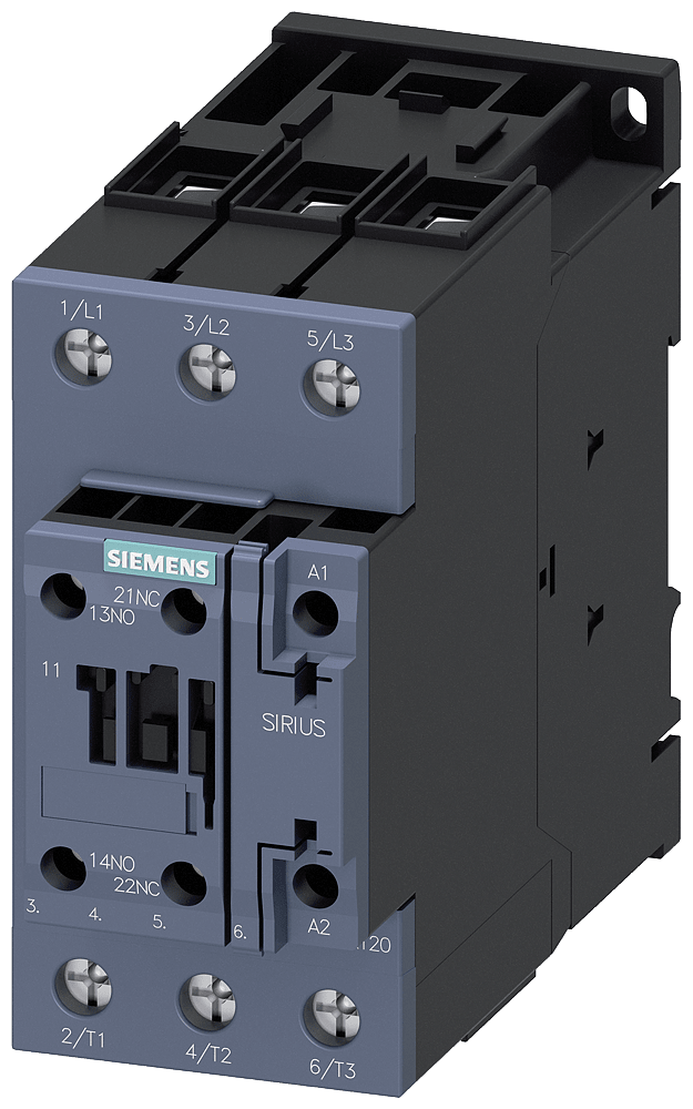 SIEMENS - SIE3RT20351AH00 Contattore, AC-3e, 40 A/18,5 kW/400 V, a 3 poli, AC 48 V/50 Hz, 1NO+1NC, morsetti a vite