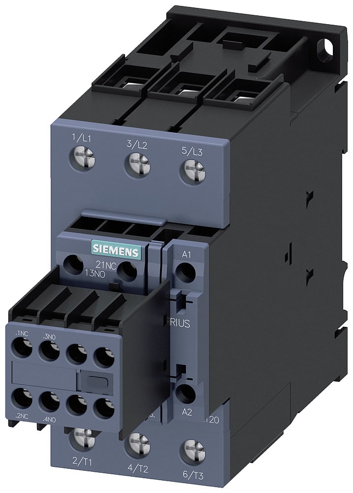 SIEMENS - SIE3RT20381AC24 Contattore, AC-3e, 80 A/37 kW/400 V, a 3 poli, AC 24 V, 50/60 Hz, 2NO+2NC, morsetti a vite
