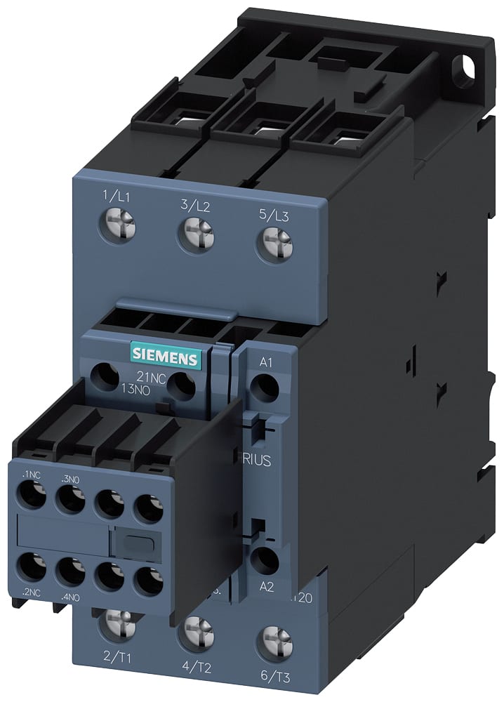 SIEMENS - SIE3RT20361KB44 Contattore dinterfaccia, AC-3e, 50 A/22 kW/400 V, a 3 poli, DC 24 V, 2NO+2NC, morsetti a vite