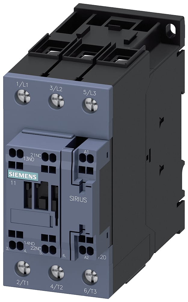 SIEMENS - SIE3RT20363AP00 Contattore, AC-3e, 50 A/22 kW/400 V, a 3 poli, AC 230 V/50 Hz, 1NO+1NC, morsetti a vite/morsetti a molla