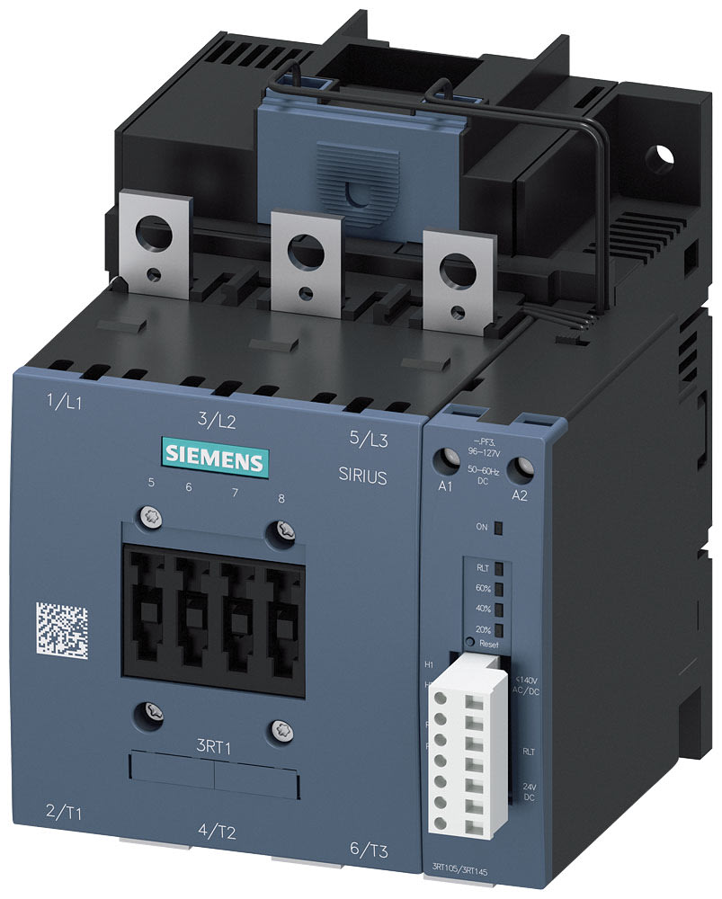 SIEMENS - SIE3RT10556PF35 Contattore, AC-3e, 150 A/75 kW/400 V, a 3 poli, AC/DC 96 ... 127 V, ingresso PLC opzionale, 1NO+1NC, sbarra di collegamento/morsetti a vite