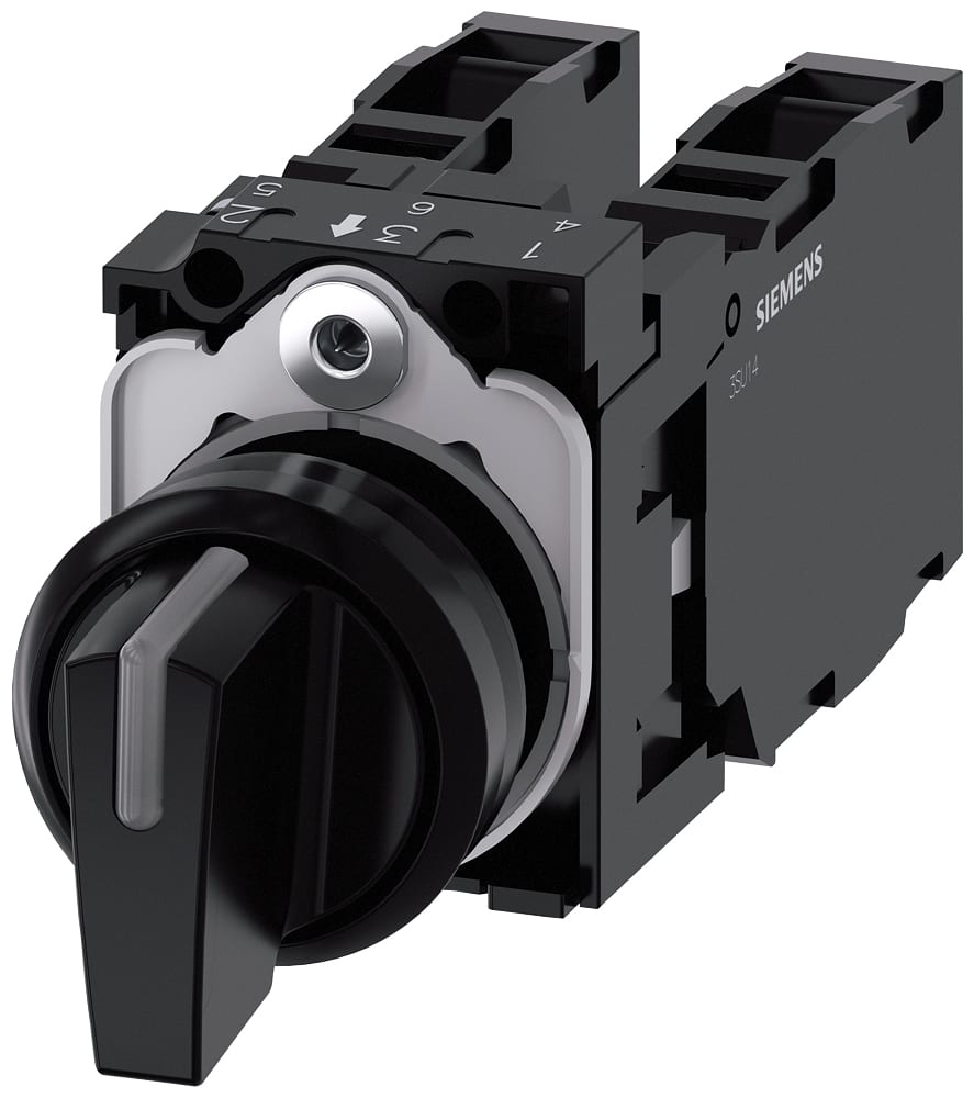 SIEMENS - SIE3SU11002BL101NA0 Selettore, illuminabile, 22 mm, rotondo, in plastica, nero, 1NO, 1NO