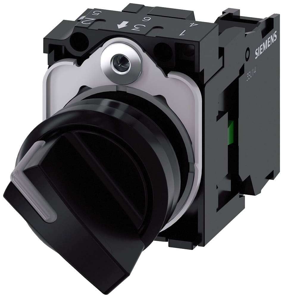 SIEMENS - SIE3SU11002BF101BA0 Selettore, illuminabile, 22 mm, rotondo, in plastica, nero, 1NO