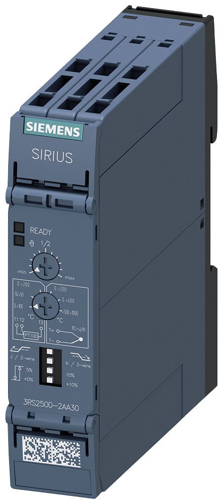 SIEMENS - SIE3RS25002AA30 Relè di controllo temperatura, Pt100, termocoppia J, K, AC/DC 24 V, 1CO, morsetti a molla