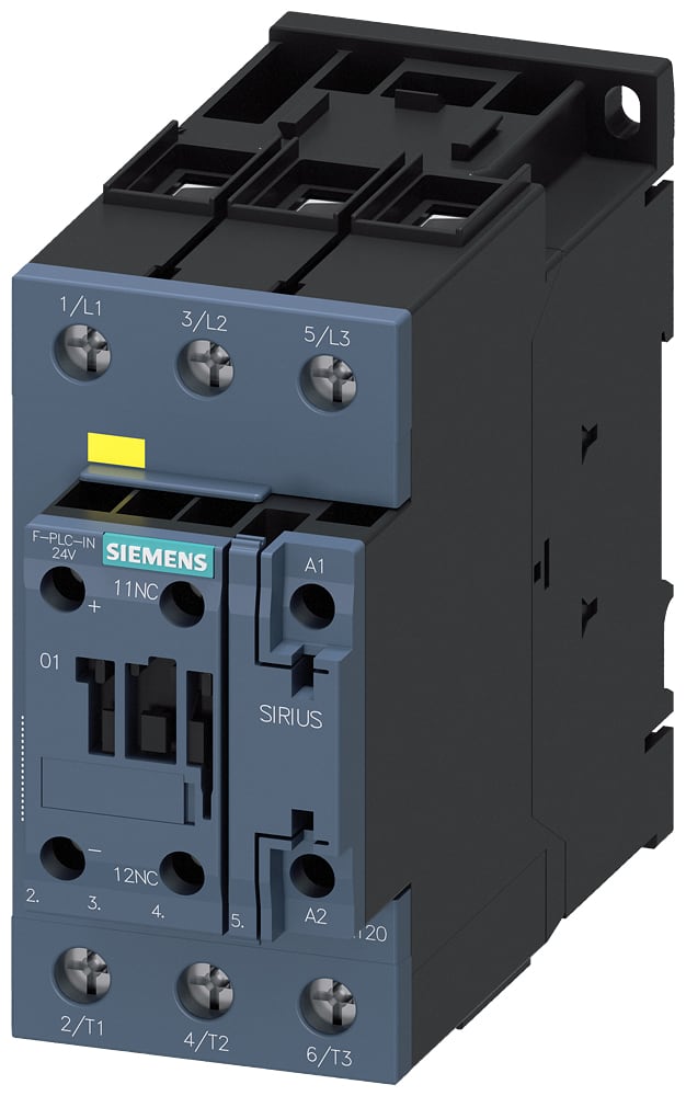 SIEMENS - SIE3RT20361SB30 Contattore, AC-3e, 51A/400V, a 3 poli, AC/DC 21...33V, F-PLC-IN, 1NC, morsetti a vite