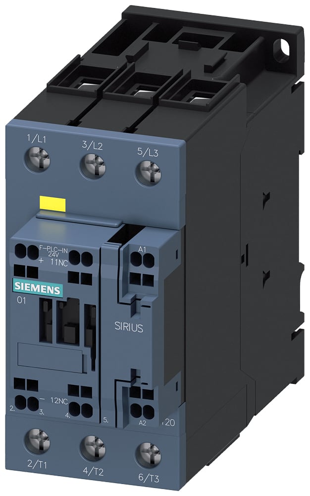 SIEMENS - SIE3RT20353SB30 Contattore, AC-3e, 40A/400V, a 3 poli, AC/DC 21...33V, F-PLC-IN, 1NC, morsetti a molla