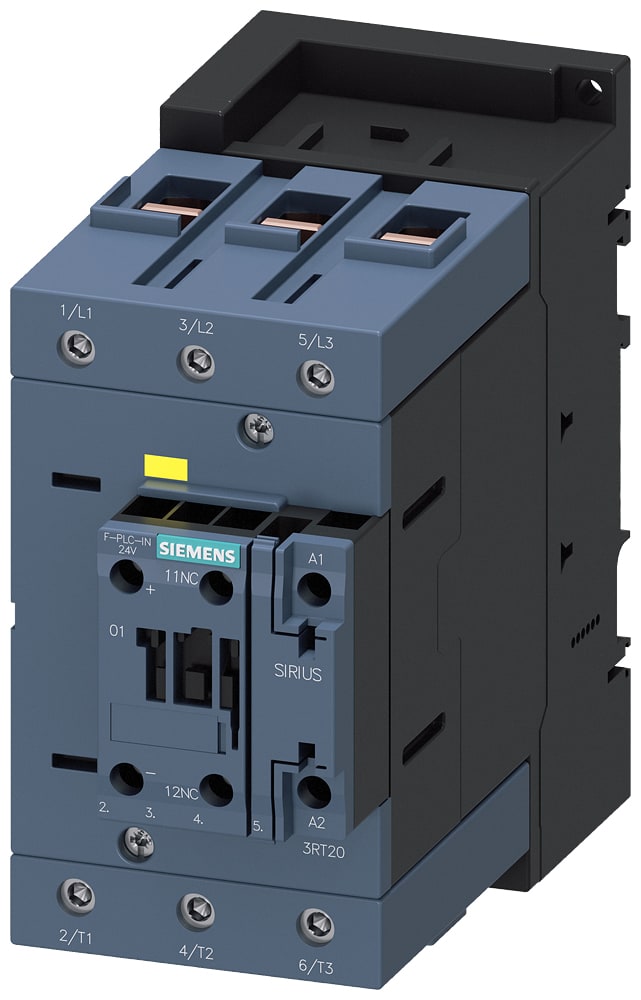 SIEMENS - SIE3RT20461SF30 Contattore, AC-3e, 95A/400V, a 3 poli, AC/DC 83...150V, F-PLC-IN, 1NC, morsetti a vite