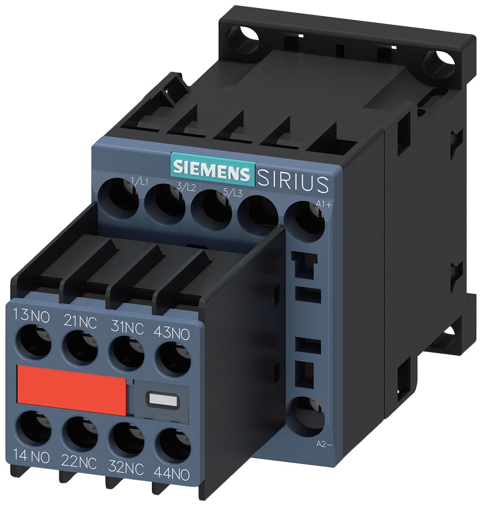 SIEMENS - SIE3RT20181BB443MA0 Contattore, AC-3e, 16 A/7,5 kW/400 V, a 3 poli, DC 24 V, 2NO+2NC, morsetti a vite