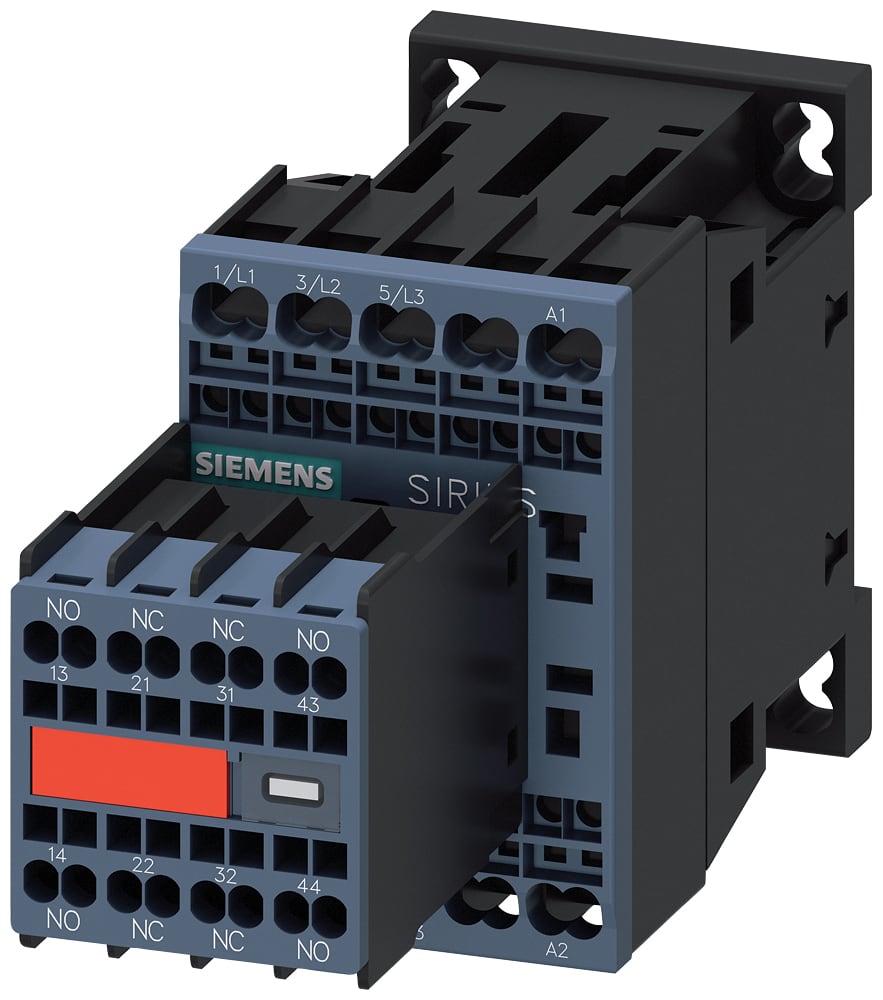 SIEMENS - SIE3RT20162BB443MA0 Contattore, AC-3e, 9 A/4 kW/400 V, a 3 poli, DC 24 V, 2NO+2NC, morsetti a molla