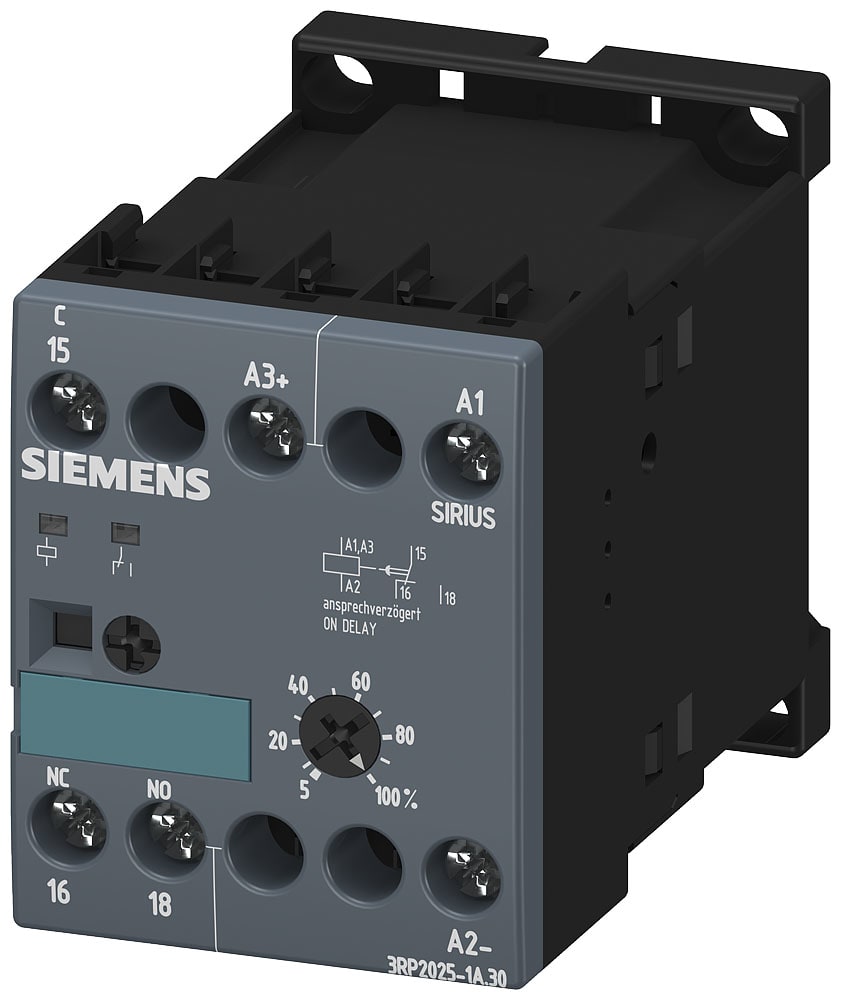 SIEMENS - SIE3RP20251AP30 Relè a tempo, elettronico, ritardato alleccitazione 1CO, AC/DC 24 V, AC 200 ... 240 V